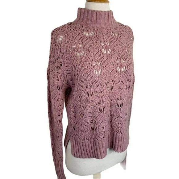 American Eagle S Mock‎ Neck Mauve Knit Sweater Openwork Pullover Long Sleeve Top - Picture 1 of 7